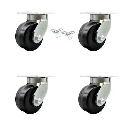 Service Caster 6'' Extra Heavy Duty Phenolic Wheel Swivel Caster Set with 2 Swivel Locks, 4PK CRAN-SCC-KP92S630-PHR-BSL-2-S-2